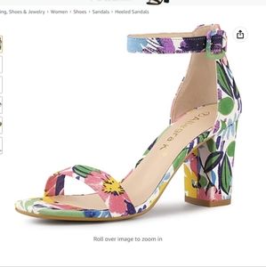 Allegra K flowered ankle strap heel sandals, size 8